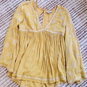 FATE brand yellow floral long bell sleeve tunic